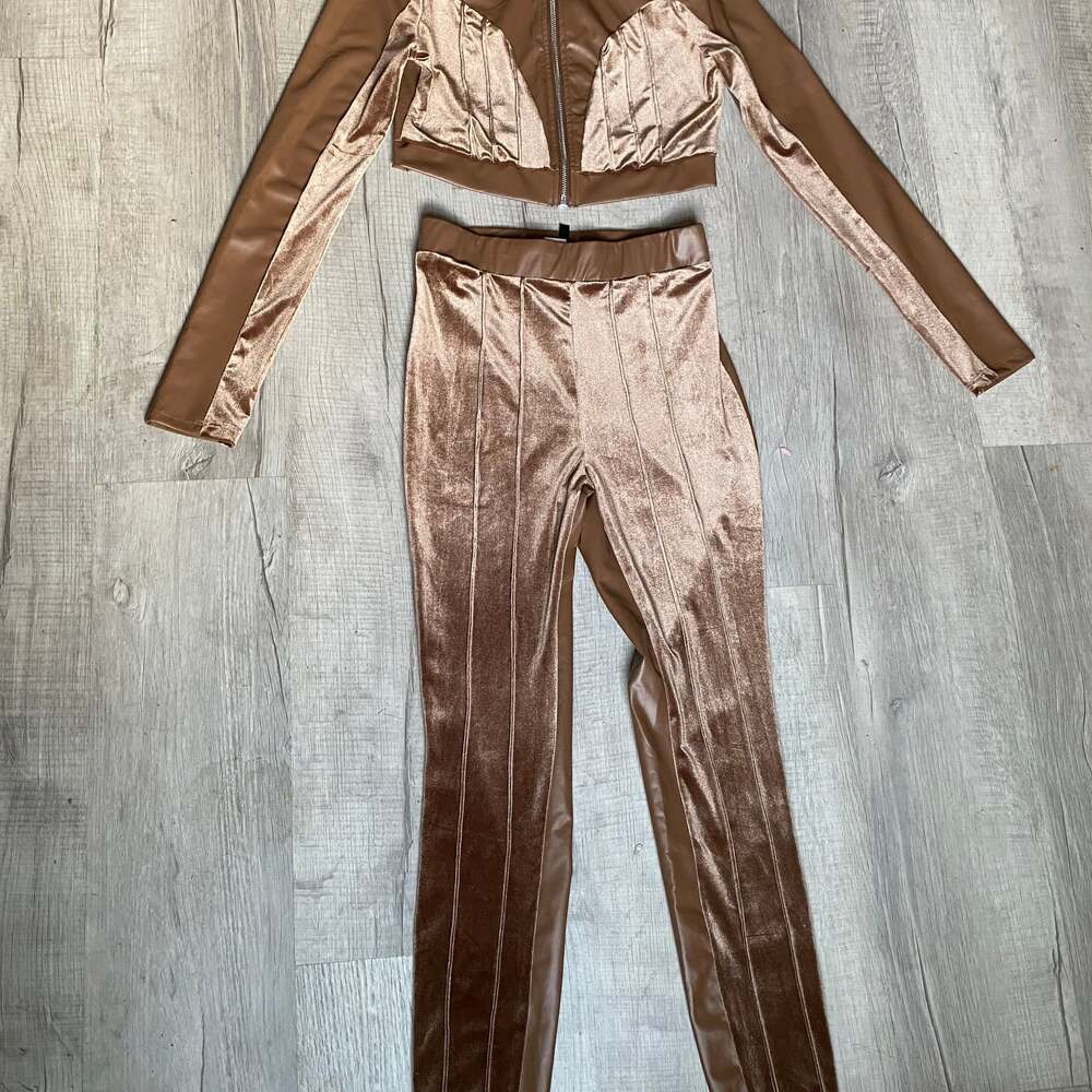 Metallic Knit Two-Piece Crop Top and Wide Leg Pants Set